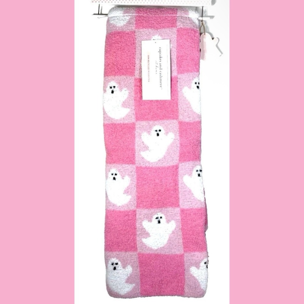 Cupcakes & Cashmere Pink Checkered Ghosts Halloween Oversized Throw Blanket